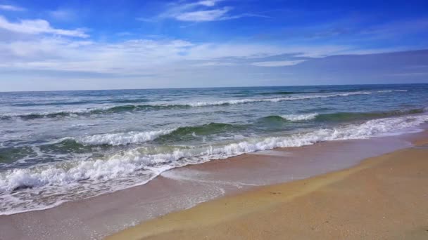 Het strand van de kust met golven van de zee. Zonnige paradise resort. — Stockvideo