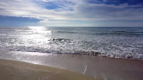 Praia costeira com ondas do mar. Resort paraíso ensolarado . — Vídeo de Stock