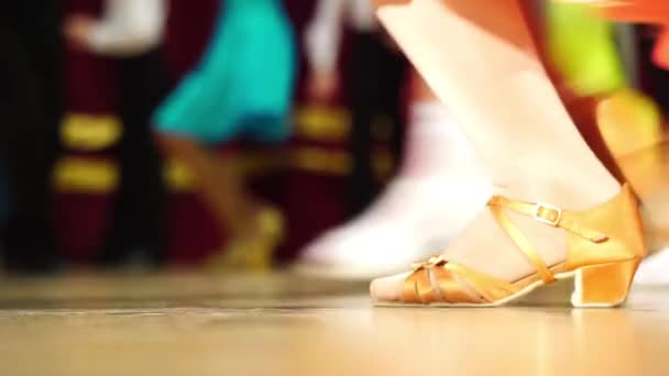 Achtergrond - childrens toernooi op ballroom dansen - voeten op de vloer — Stockvideo