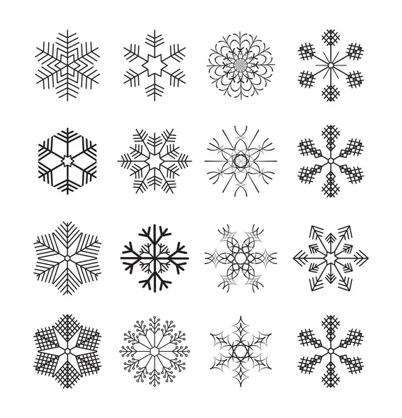 Σύνολο από σιλουέτες νιφάδες χιονιού. Χειμερινοί κρύσταλλοι υπογράψει, εικονίδια σχήμα χιονιού και Χριστούγεννα παγωμένος σύμβολα, — Διανυσματικό Αρχείο