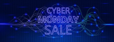 Siber Pazartesi indirimi konsepti. Küçük parçacıklar parıltılardan akarak iz bırakıyorlar..