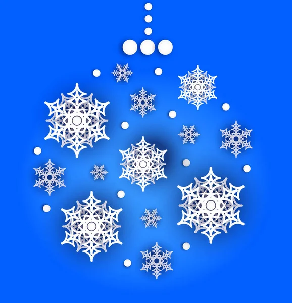 Christmas or new year greeting card or poster. Paper cut banner with voluminous snowflakes with glitter. — Stock Photo, Image