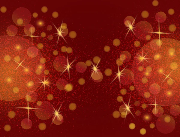 Weihnachten goldene Lichter mit funkelnden Sternen. rubinroter Hintergrund von hellem Schein, leuchtendes Funkeln. — Stockvektor