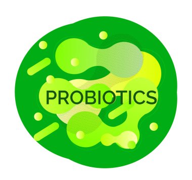 Probiyotik ve bakteriyel sıvı pankartı. Metinli laktobacillus logosu.