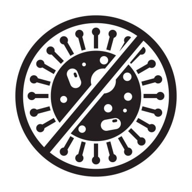 Sağlık web sitesi veya logosu için Siyah Dur işareti simgesi. Bakteri, anti-HIV ve mikrop sembolü beyaz arkaplanda izole edildi.