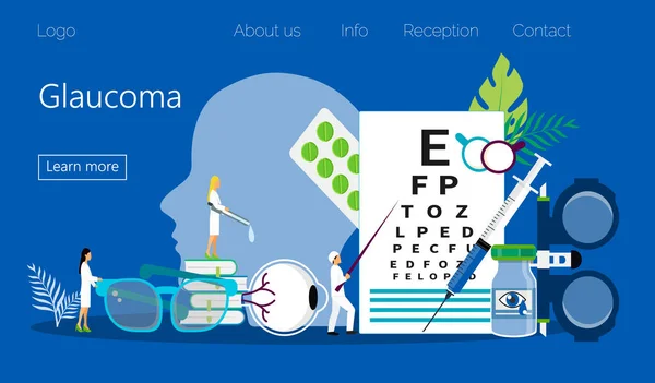 青光眼治疗概念载体。 医学眼科医生用微小的人物性格检查视力。 可用于墙纸、横幅、传单、卡片, — 图库矢量图片