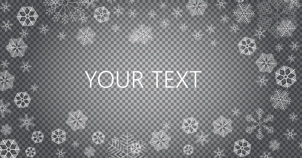 La neige tombe pour la bannière de Noël. Tracery flocons de neige dans différentes formes sont isolés sur fond transparent . — Image vectorielle