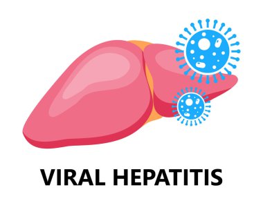 Viral hepatit A, B, C, D sembol, siroz simgesi. Dünya Hepatit Günü illüstrasyonu. Virüslü karaciğer. Web sitesi ve mobil web sitesi geliştirme için düz tasarım vektörü, uygulamalar