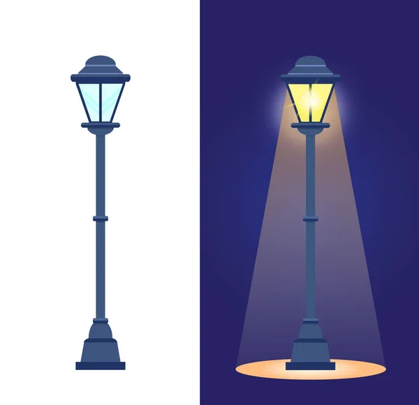 Street light is isolated in day on white background. Garden lantern is illuminating park, square at night. Urban bulb element vector, city lamp on empty road — Stock Vector