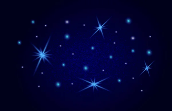 Sterne am Nachthimmel. Die Sternenstaubwelle glitzert. Funkelndes Blaulicht. strahlende Strahlen. Rätselhafter und geheimnisvoller kolossaler Himmelsvektor. Weihnachtsglanz und Glitzereffekte — Stockvektor