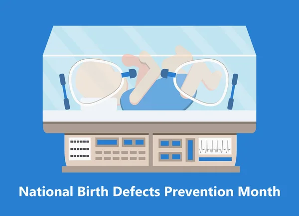 O Mês Nacional de Prevenção de Defeitos de Nascimento é comemorado em janeiro nos EUA. Vetor conceitual da neurologia. Equipamento de reanimação para recém-nascido prematuro de enfermagem — Vetor de Stock