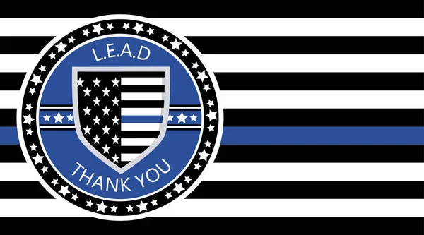 Law Enforcement Appreciation Day wordt elk jaar op 9 januari in Usa gevierd. Politie shild met ons vlag en L.E.A.D. De slogan. Vlakke vector met sterren voor flyer, kaart, web, banner, embleem — Stockvector