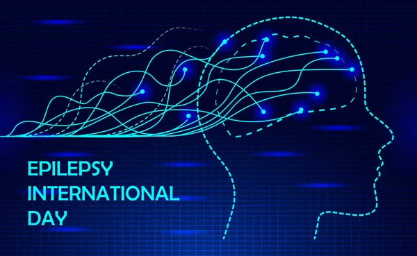 O Dia Internacional da Epilepsia é um evento especial na segunda segunda-feira de fevereiro. Epiléptico, neurologia de cuidados de saúde. Enxaqueca, terrível vetor conceito de dor de cabeça . — Vetor de Stock
