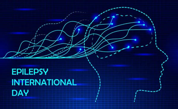 Hari Epilepsi Internasional adalah acara khusus pada Senin kedua bulan Februari. Epileptik, perawatan kesehatan neurologi. Migrain, mengerikan konsep sakit kepala vektor . - Stok Vektor