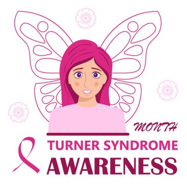 Turner Syndrome awareness month is celebrated ib February. Pink butterfly symbol vector on white background . Believe in miracles text and crimson ribbon. Signs, health issues of TS clipart