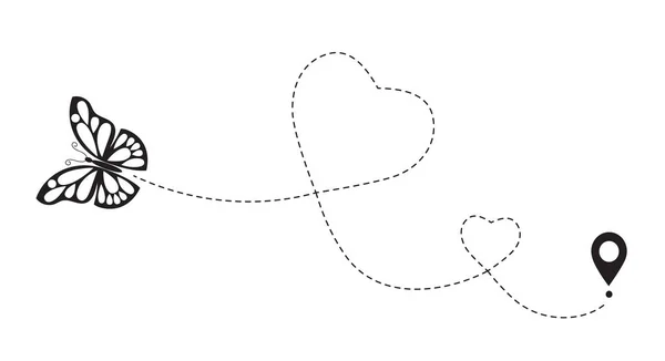 Διπλή διαδρομή πεταλούδα αγάπη. Ρομαντικό ταξίδι simbol, καρδιά διακεκομμένη γραμμή ίχνος. Απλή καρδιά μονοπάτι, διακεκομμένη αγάπη Ημέρα του Αγίου Βαλεντίνου σχέδιο απομονωμένο — Διανυσματικό Αρχείο