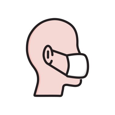 Tıbbi mekan, pankart ve bilgi için ana hatlarıyla tıbbi maske vektör simgeleri. Hasta virüslere karşı koruyucu maske takıyor, enfeksiyona karşı. Kirlilik önleyici solunum.