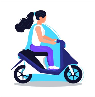 Kız motorcu vektörü. Motosikletli motosiklet kullanıyor. Kadın motosiklet çizimi yapıyor..