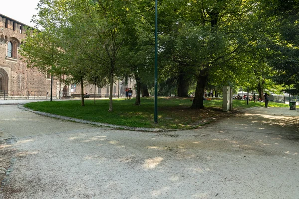 Milan Italy Aug 2019 Beautiful Park Sforza Castle Century Castello — стокове фото