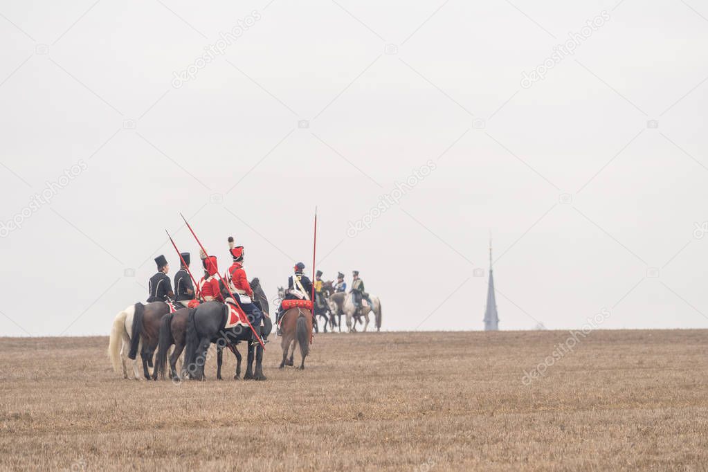 Horse mounted officers at the reenactment of the Battle of the Three Emperors.