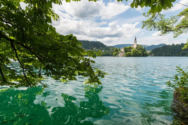 Bled Gölü Nün Ortasında Bir Ada Üzerinde Yer Alan Varsayım — Stok fotoğraf