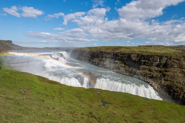 Gullfoss Golden Falls Waterfall Rainbow Iceland — Stock Photo, Image