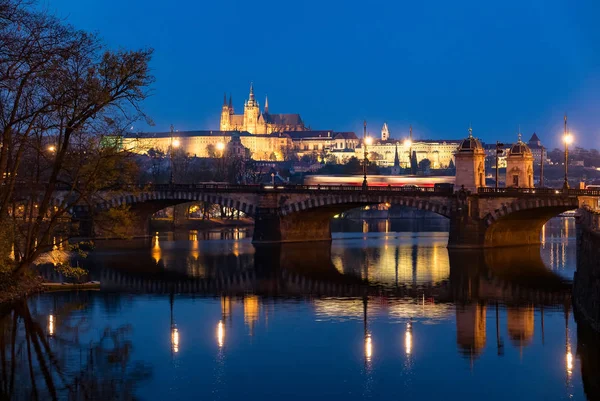 Vista Panorâmica Das Pontes Sobre Rio Vltava Centro Histórico Praga — Fotografia de Stock