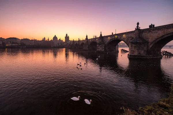 Sabah erken ünlü Charles Köprüsü'nün doğal görünümü. Vltava. Prag. Çek Cumhuriyeti.