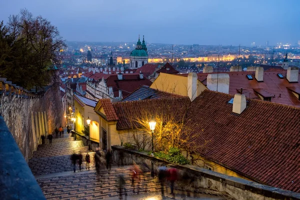 Malerischer Blick Auf Populäre Alte Burgstufen Prag Der Abenddämmerung Tschechische — Stockfoto
