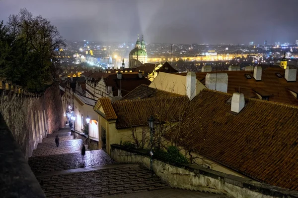 Malerischer Blick Auf Populäre Alte Burgstufen Prag Bei Nacht Tschechische — Stockfoto