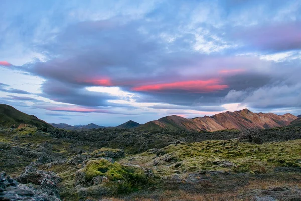 Tramonto Colorato Sul Landmannalaugar National Park Zona Geotermica Popolare Islandese — Foto Stock