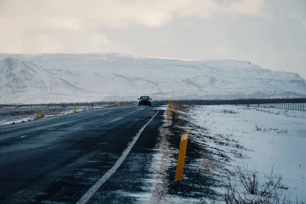 Estrada Inverno Nevasca Neve Soprar Neve Estrada Condições Difíceis Condução — Fotografia de Stock