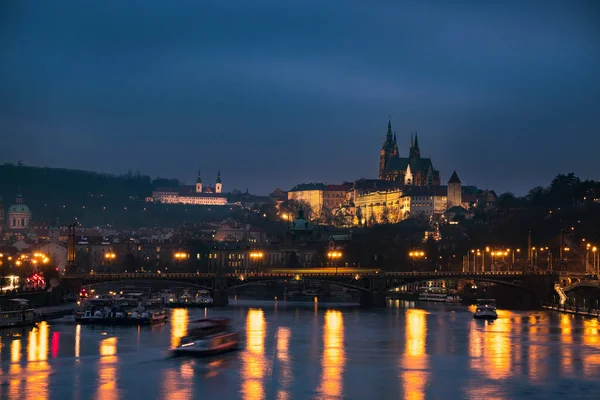 Vista Panorámica Los Puentes Sobre Río Moldava Centro Histórico Praga — Foto de Stock