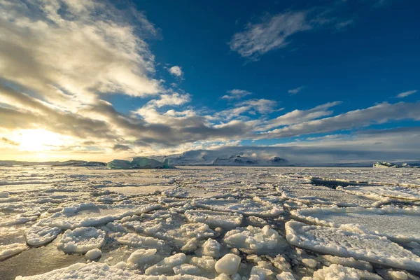 Paesaggio Ghiacciato Drammatico Vista Panoramica Degli Iceberg Nella Laguna Del — Foto Stock