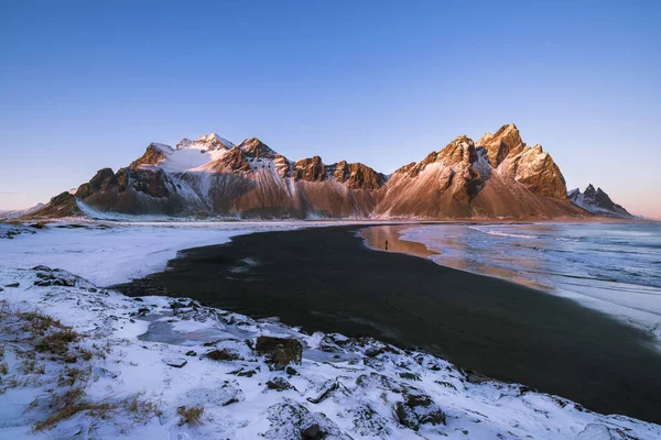 Живописный Вид Горы Вестерхорн Время Теплого Заката Зимой Юго Восточной — стоковое фото