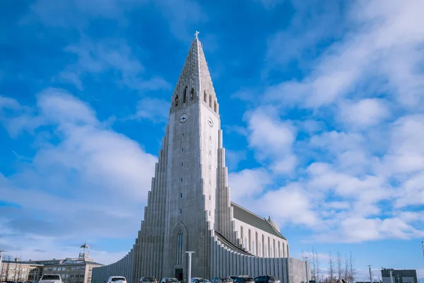 Malebný Pohled Známý Evangelický Kostel Hallgrímskirkja Reykjavík Island — Stock fotografie