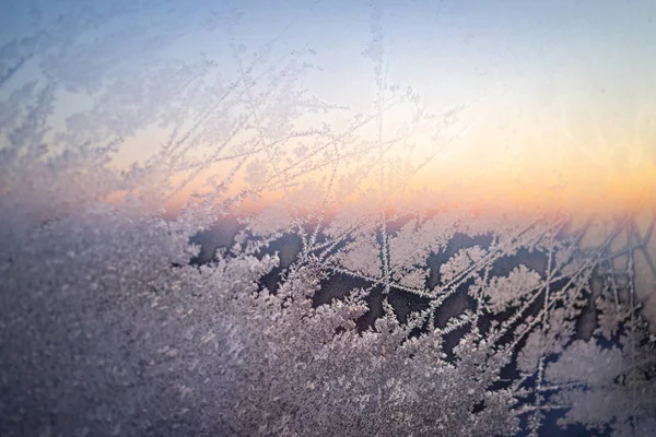 Geada Uma Janela Uma Manhã Inverno — Fotografia de Stock