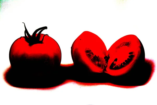 Disegno Nero Rosso Pomodoro Whith Ombra Nera Isolato Bianco — Foto Stock