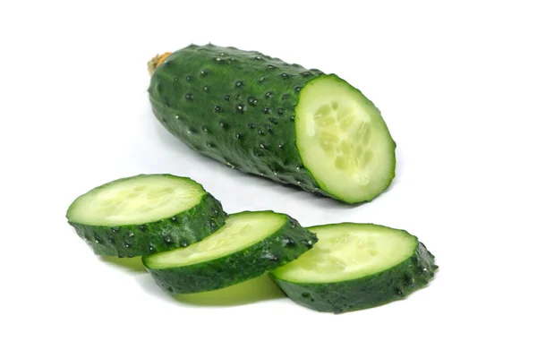 Green Fresh Cucumber Sliced Cascade Isolate — Stock Photo, Image