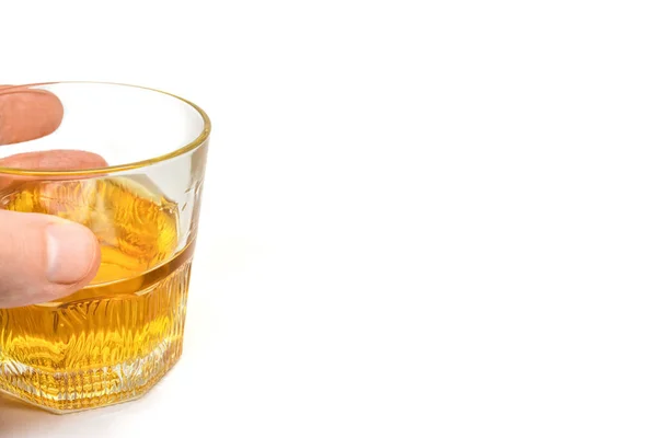 Tumbler Highball Männerhand Isoliert Auf Weißem Hintergrund — Stockfoto