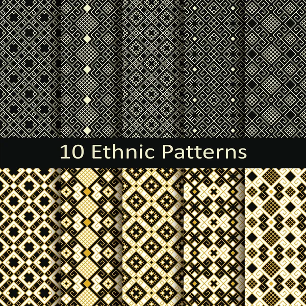 Set of ten seamless vector ethnic patterns — Stock Vector