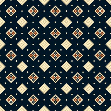 sorunsuz vektör koyu mavi geometrik kare klasik desen tasarım