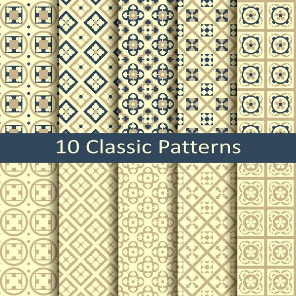 Conjunto de diez patrones clásicos geométricos de oro vector sin costura — Archivo Imágenes Vectoriales