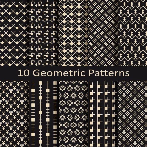 Conjunto de diez patrones geométricos monocromáticos vectoriales sin costura — Archivo Imágenes Vectoriales