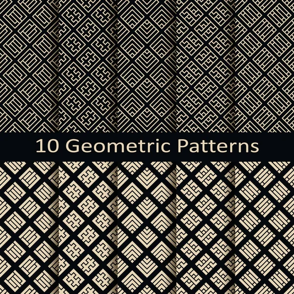 Ensemble de dix motifs monochromes géométriques vectoriels sans couture — Image vectorielle