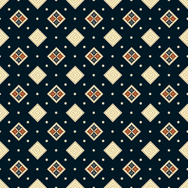 Seamless vector dark blue geometric square classic pattern design — Stock Vector