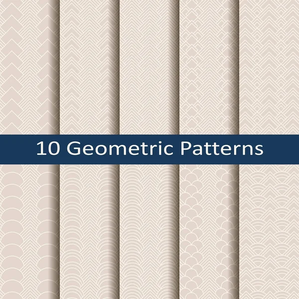 Conjunto de diez patrones pálidos geométricos vectoriales sin costura — Archivo Imágenes Vectoriales