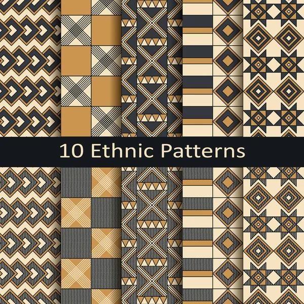 Vector set of ten seamless geometric ethnic patterns — Stock Vector