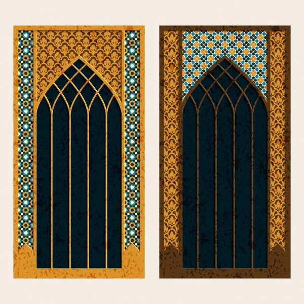 Ensemble vectoriel avec deux cartes arabes en forme de temple — Image vectorielle