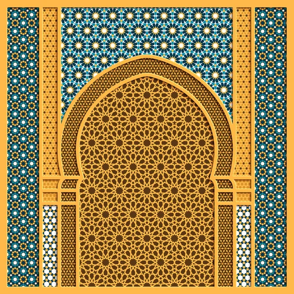 Vektor arabischer Hintergrund mit traditionellem Fensterrahmen und arabischen Ornamenten — Stockvektor